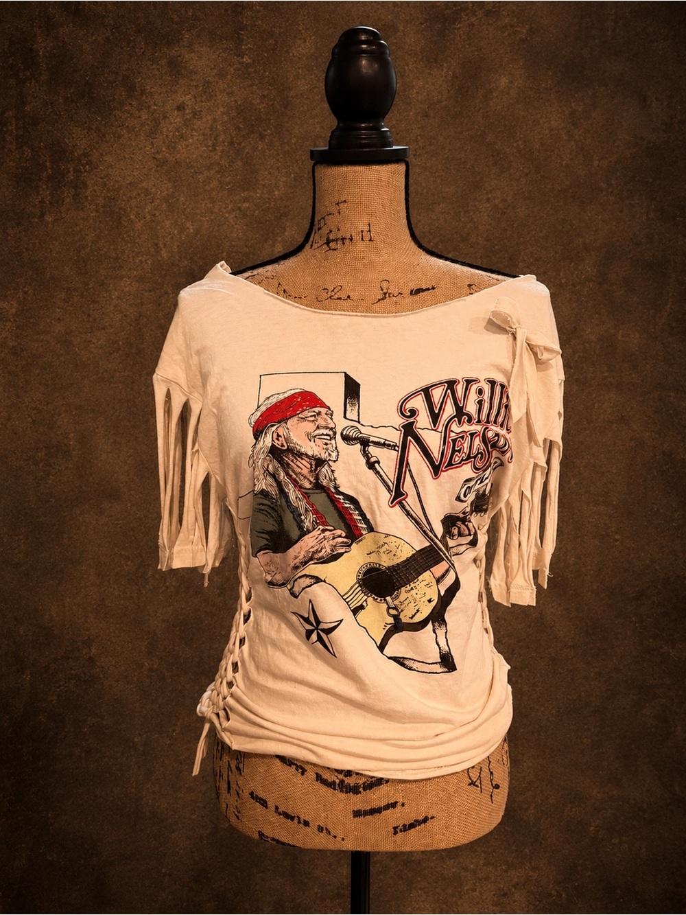 White Willie Nelson Graphic Fringe Tee